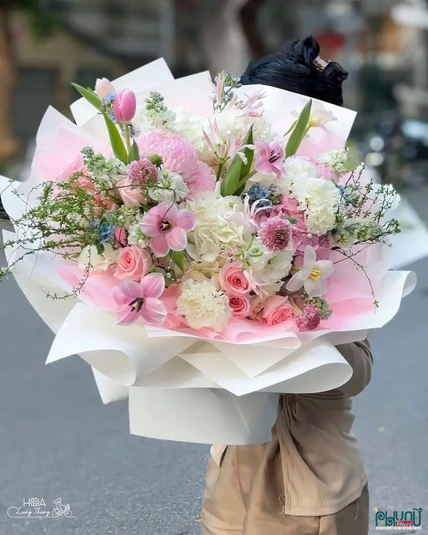 Bó hoa hồng mix cẩm tú cầu nhập khẩu – Hoa Lang Thang