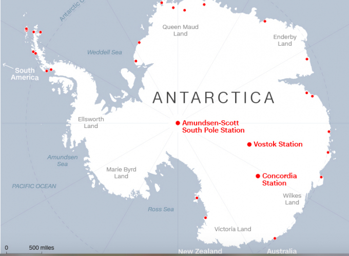 Sơ đồ Nam Cực và các căn cứ nghiên cứu