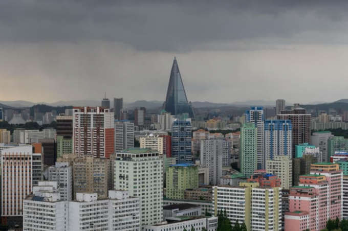 Toà nhà cao nổi bật ở Bình Nhưỡng năm 2018/ Ảnh: ED JONES/AFP/AFP/Getty Images