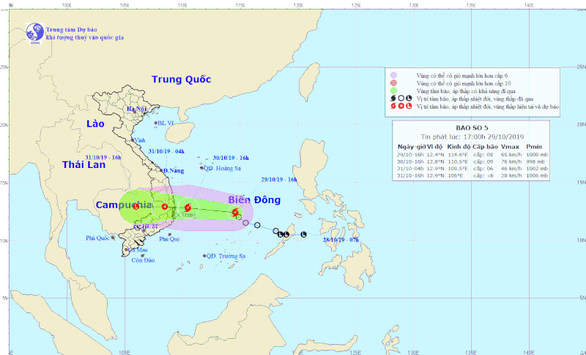 Vị trí và hướng đi của bão số 5 - Ảnh: Trung tâm Dự báo khí tượng thủy văn quốc gia