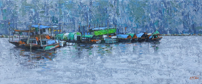   Đón bão -  Acrylic trên toan, tranh của Nguyễn Minh  