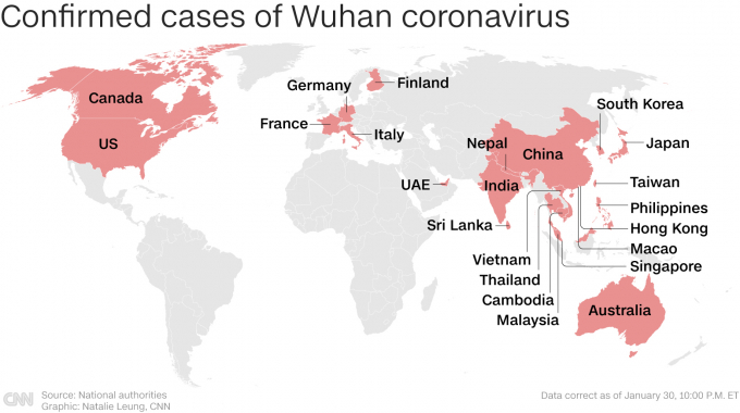   Hiện đã có 26 quốc gia, vùng lãnh thổ có người nhiễm virus corona  