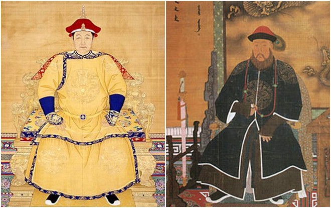 Tranh vẽ Khang Hy (phải) và Ngao Bái trong lịch sử