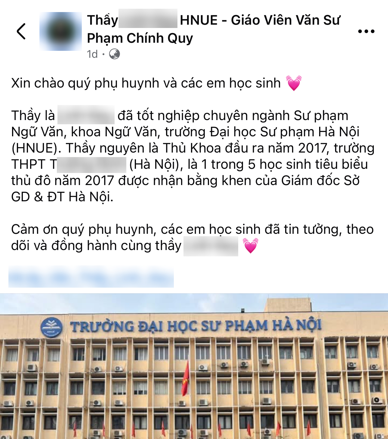 Nguyên văn bài đăng thông báo của thầy giáo dạy Văn online này sau ồn ào (Ảnh chụp màn hình)