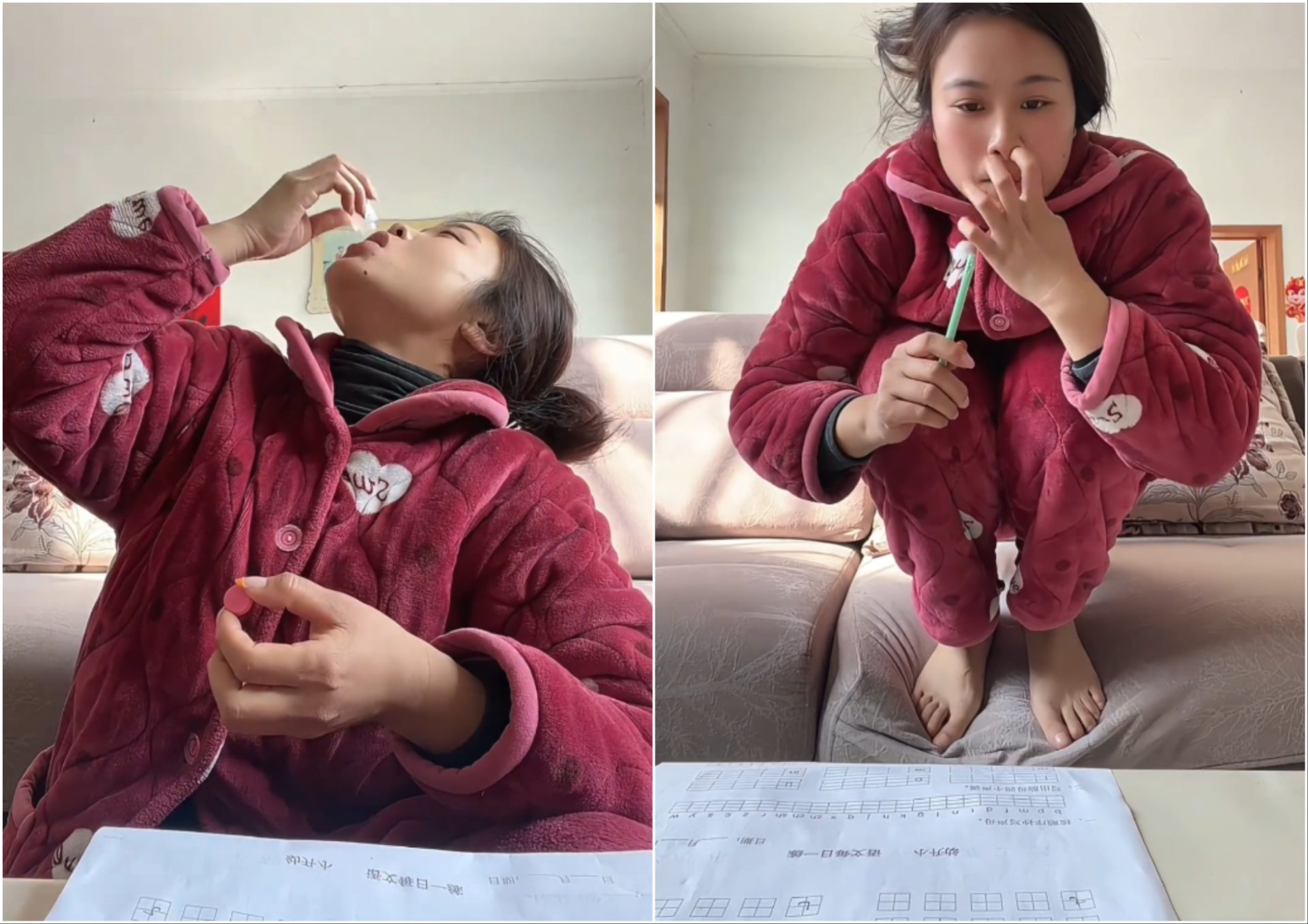 Không biết vì lý do gì mà học sinh tiểu học không thể ngồi yên khi làm bài (Ảnh chụp màn hình)