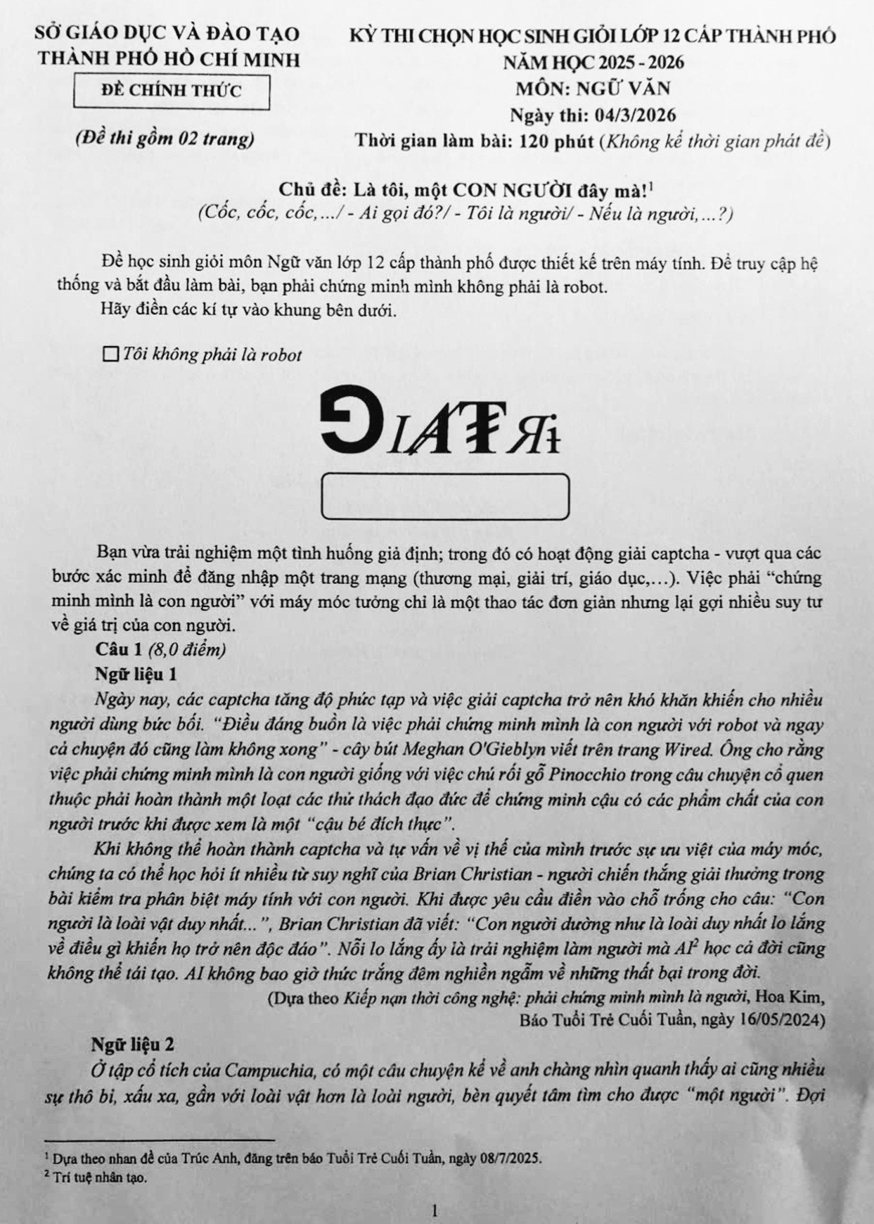 Đề thi độc lạ khiến nhiều người thích thú (Ảnh: Tin giáo dục TP. Hồ Chí Minh)