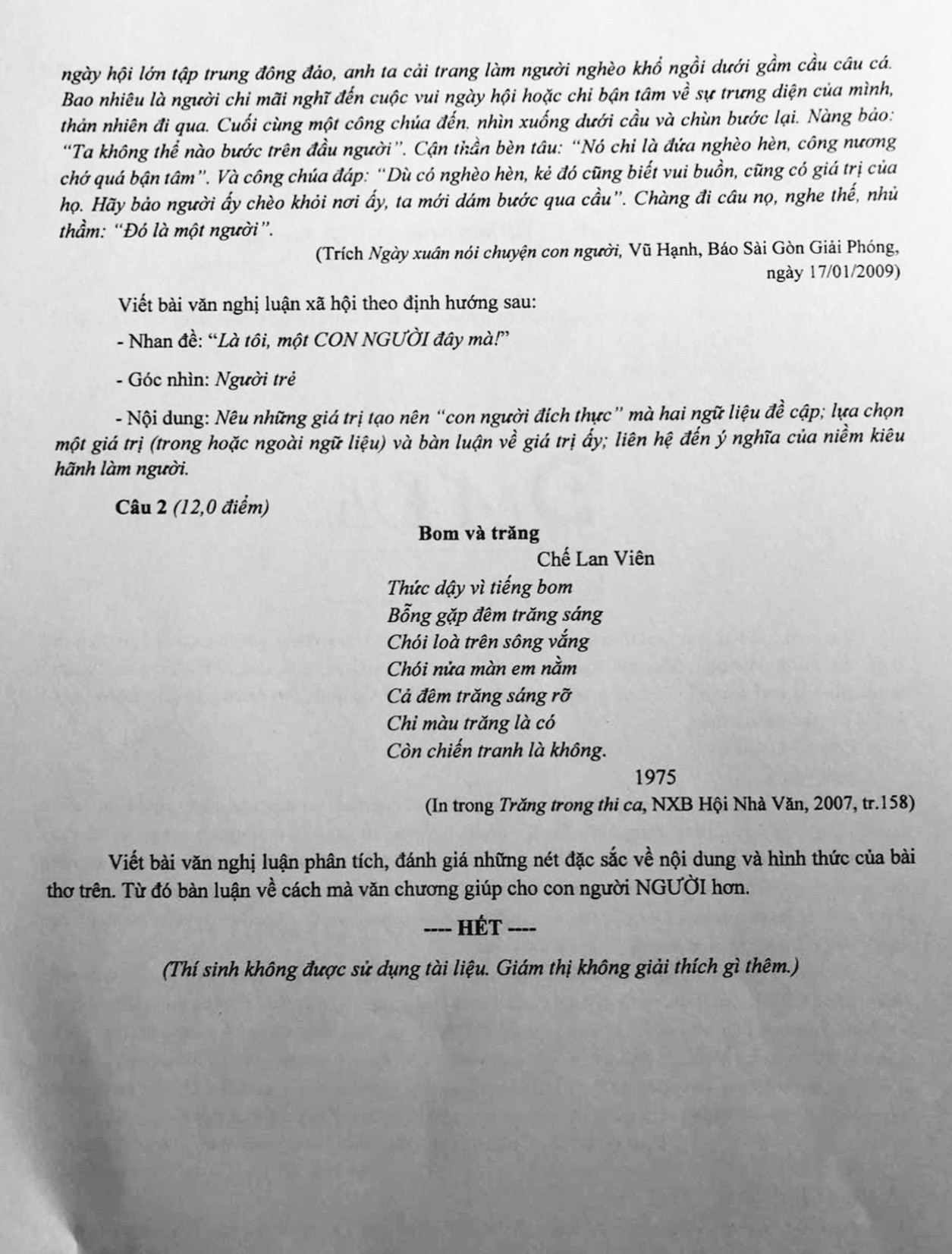 Câu 2 của đề Văn vẫn khéo léo xoay quanh chủ đề con người (Ảnh: Tin giáo dục TP. Hồ Chí Minh)
