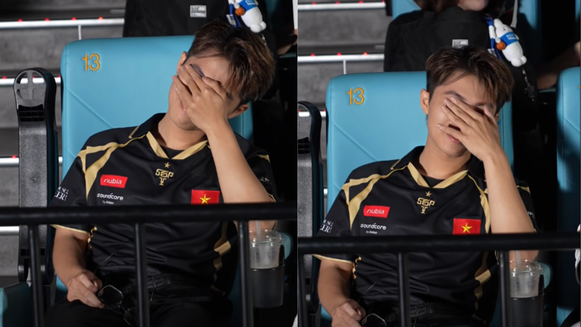 Trái ngược hoàn toàn là cái ôm đầu, che mặt đầy tiếc nuối của Lai Bâng