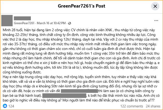   Nguyên văn tâm sự của người vợ. Để kiếm được 35-37 triệu/tháng, cô gần như phải làm việc từ sáng đến tối muộn (Ảnh chụp màn hình)  