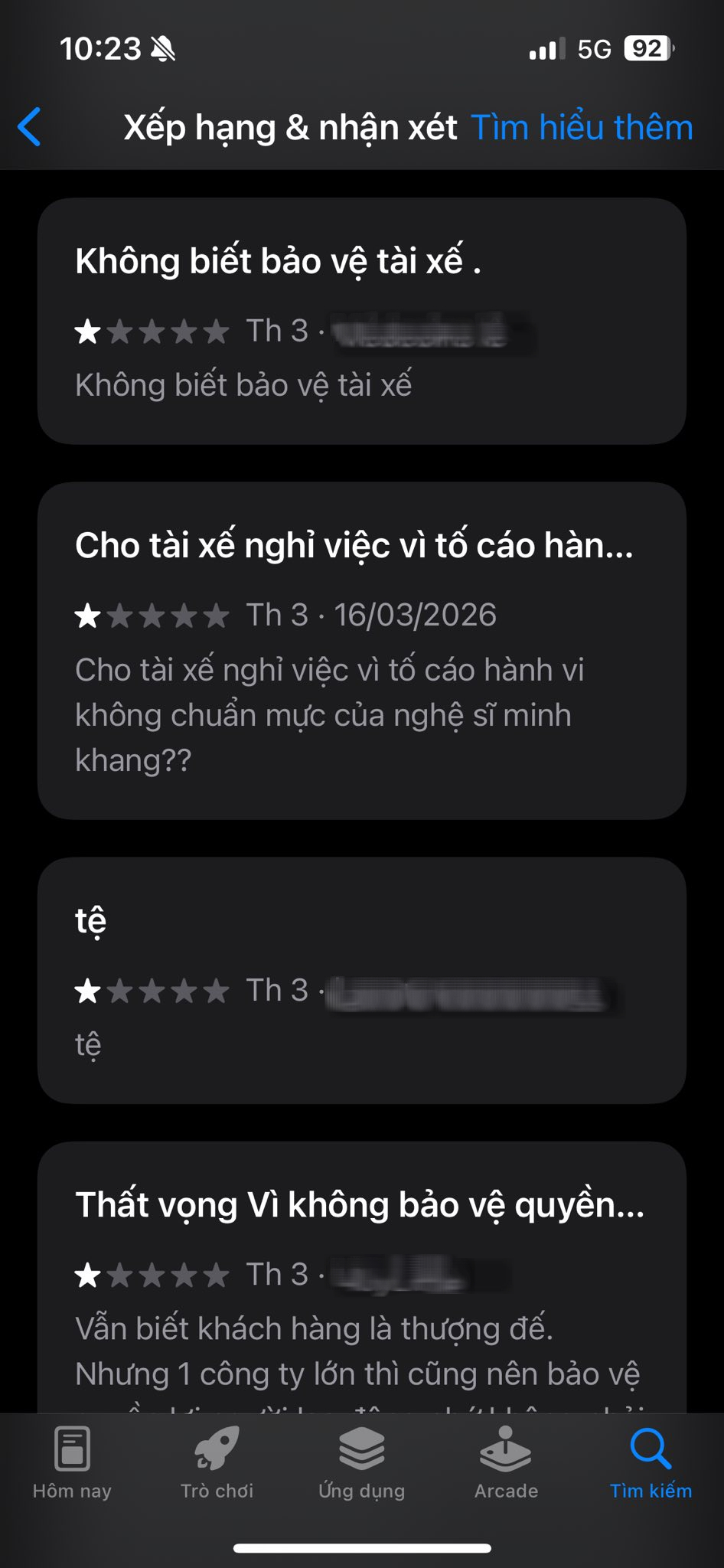 Grab nhận “bão 1 sao”