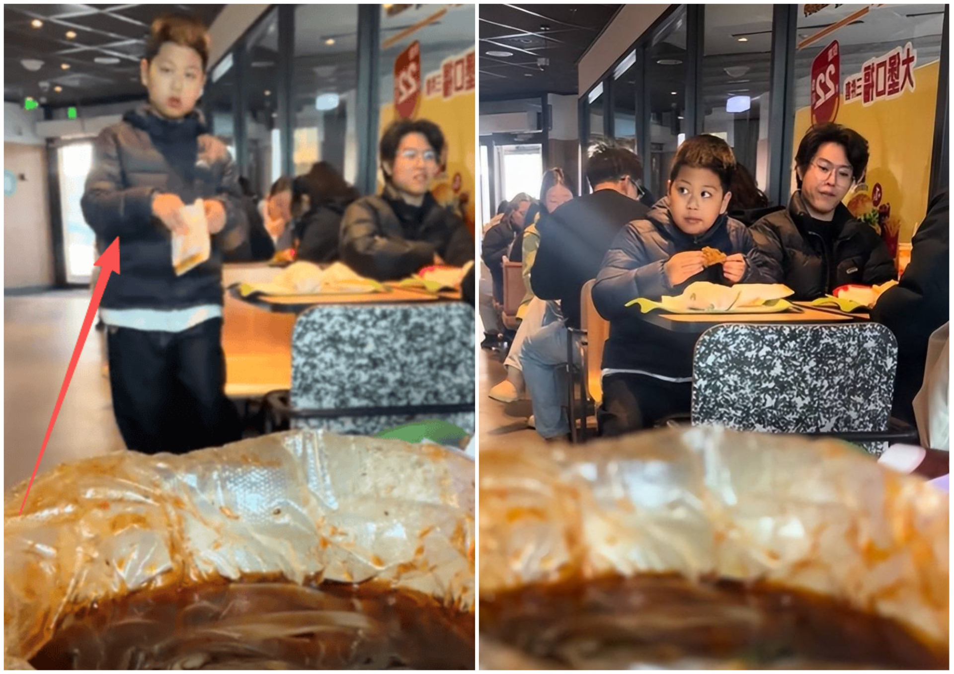 Dù hai mẹ con đi cùng nhau song con trai lại quyết định ngồi cùng bàn với người lạ (Ảnh chụp màn hình)