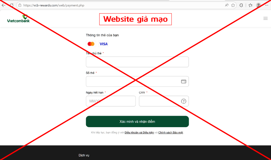 Tin nhắn giả mạo Vietcombank chứa link dẫn đến các website lừa đảo (Ảnh: Vietcombank)