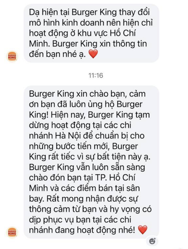 Burger King đã đóng cửa toàn bộ cửa hàng ở Hà Nội