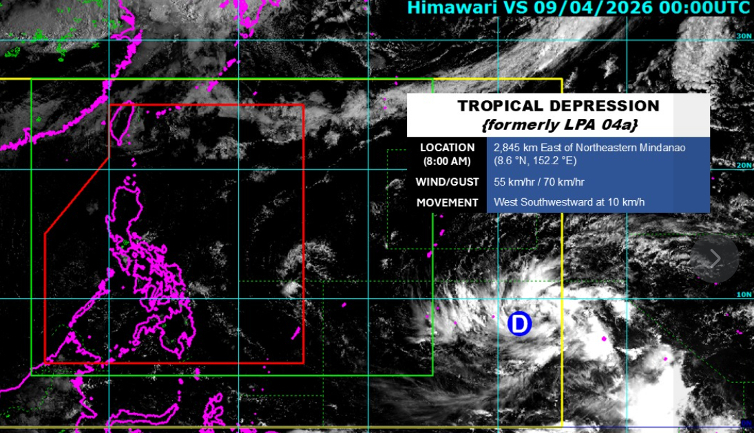 Ảnh vệ tinh theo dõi áp thấp sáng 9/4