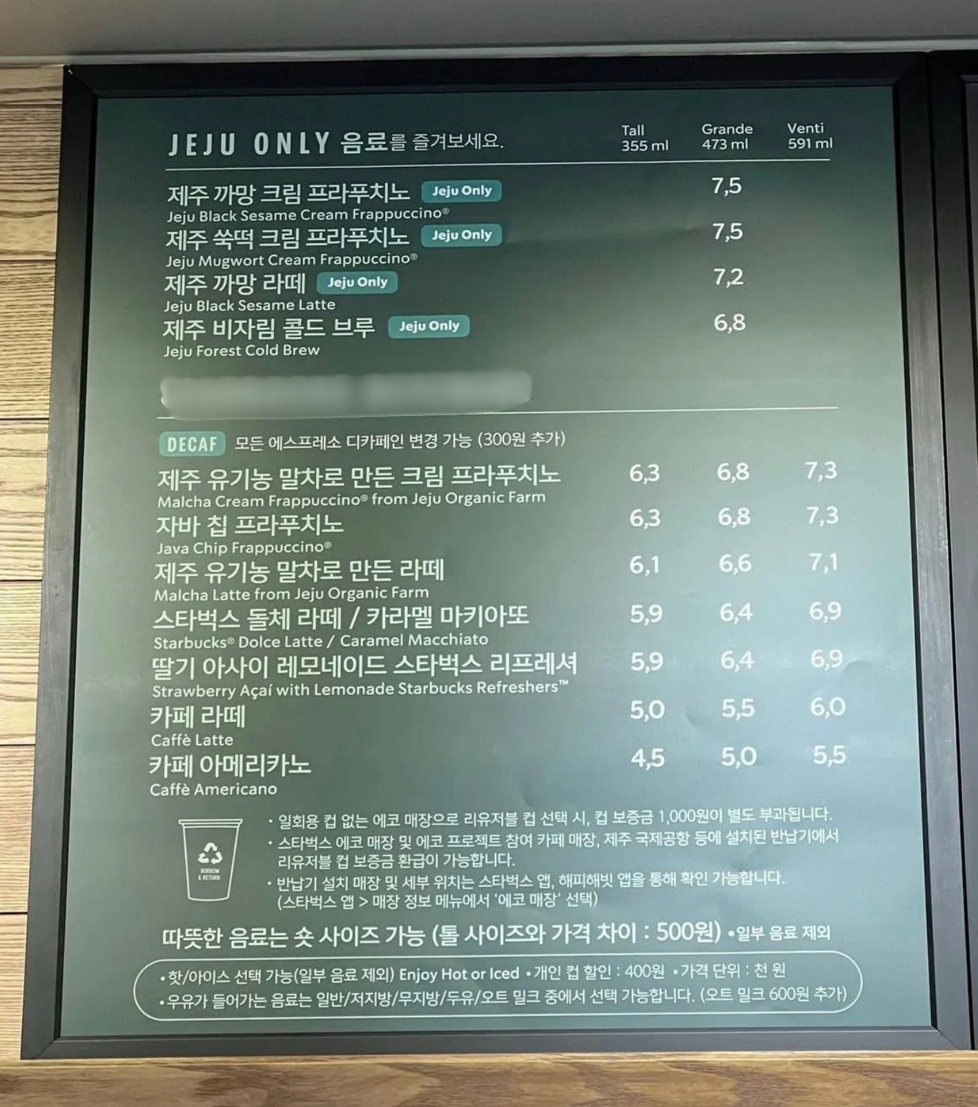 Menu tại Hàn Quốc