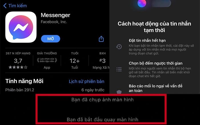 Messenger sẽ thông báo cho người dùng về việc đối phương đang chụp màn hình nếu đoạn chat ở chế độ tin nhắn tự hủy