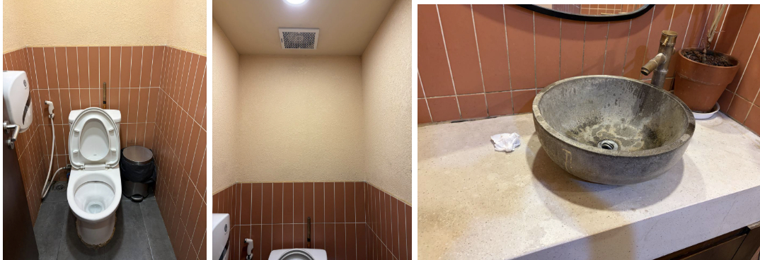 Không gian nhà vệ sinh cơ sở Lý Thường Kiệt nhìn chung sạch sẽ hơn so với hai địa điểm trên, chỉ còn vương 1-2 mảnh giấy vệ sinh.