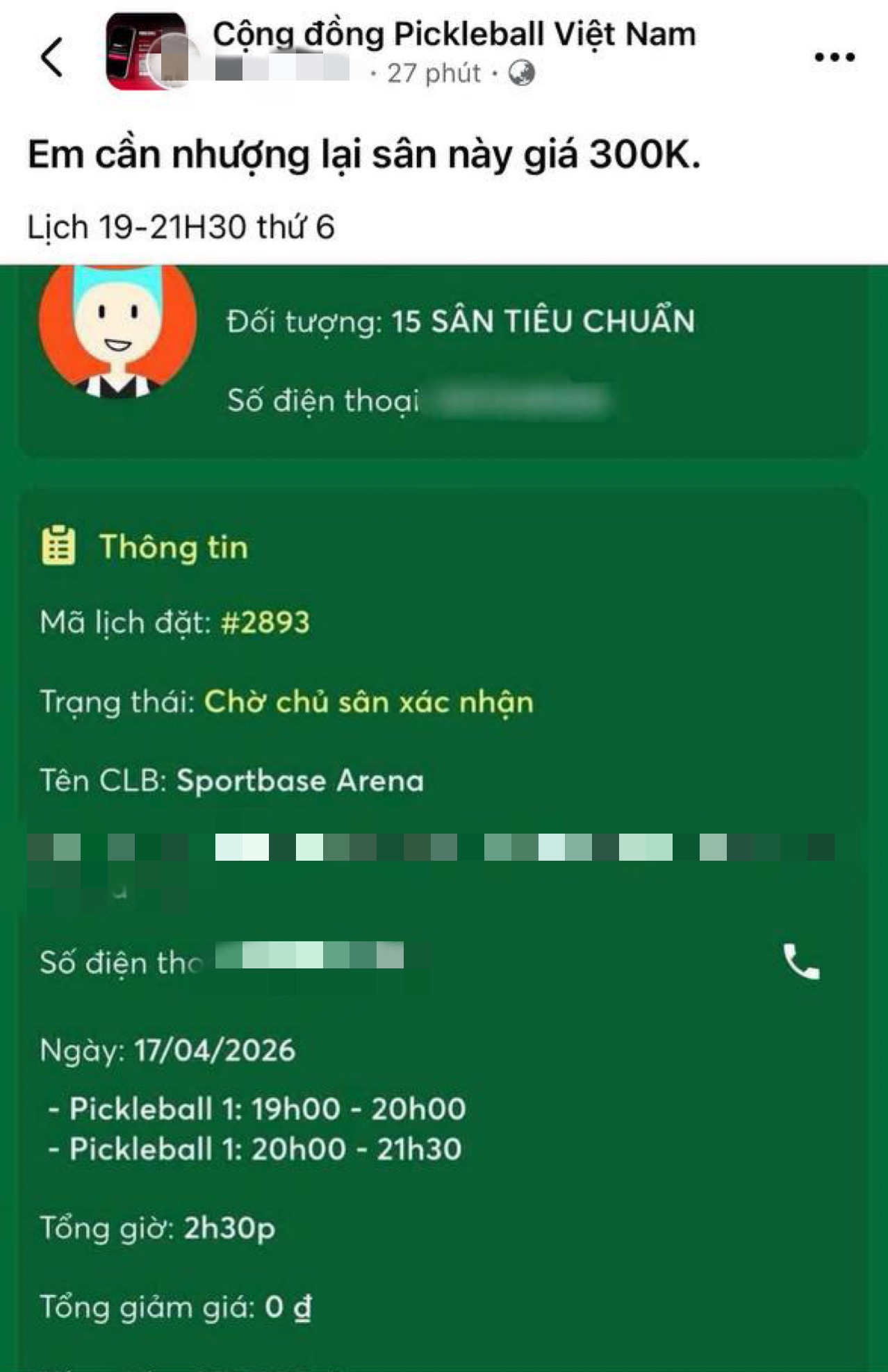 Vẫn có người đăng nhượng sân dù sân đã tháo dỡ (Ảnh CMH)