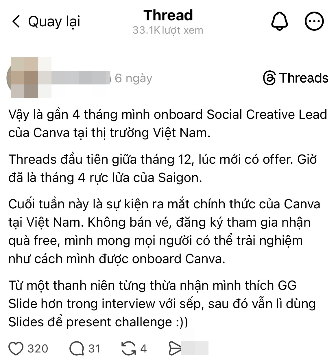 Hiện tại bài đăng này không còn hiển thị trên Threads (Ảnh chụp màn hình)