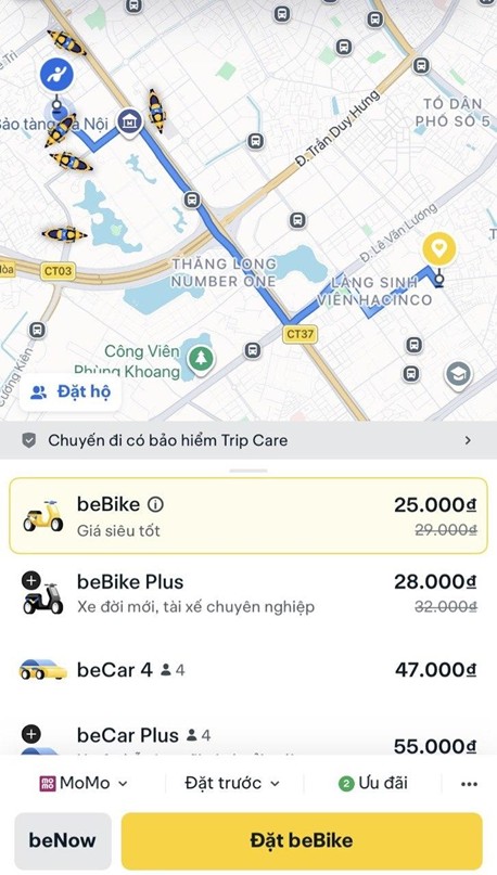   Nếu chọn BeBike thì đây là số tiền sau cùng tôi phải trả cho cuốc xe này  