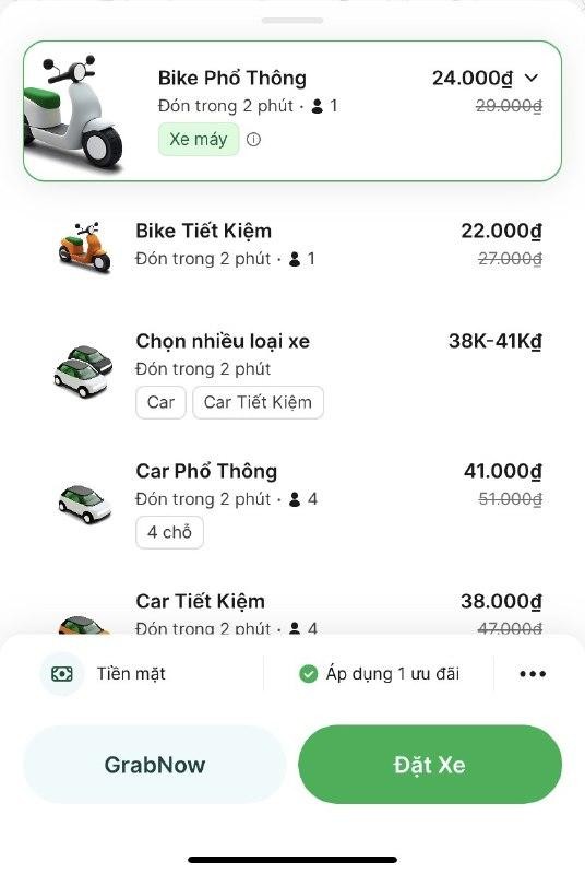   Nếu chọn GrabBike thì đây là số tiền sau cùng tôi phải trả cho cuốc xe này  