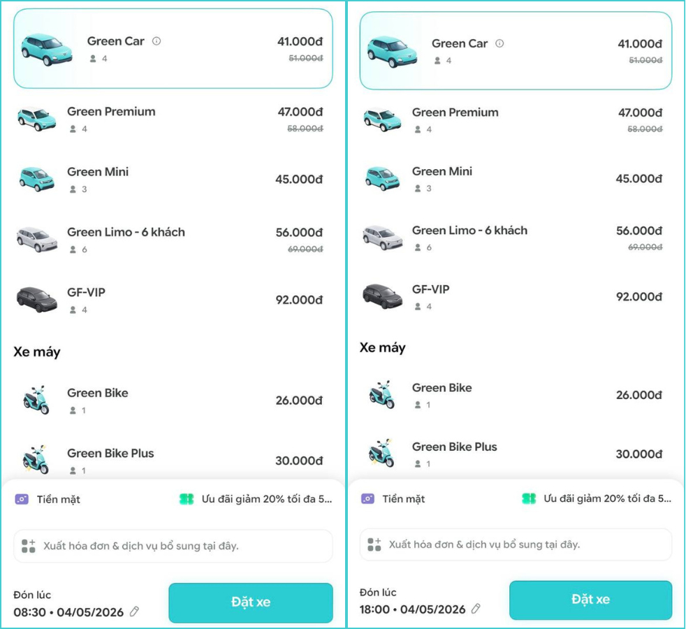   Nếu đặt trước trên ứng dụng Green SM, 2 cuốc taxi đi làm của tôi tốn 82k  