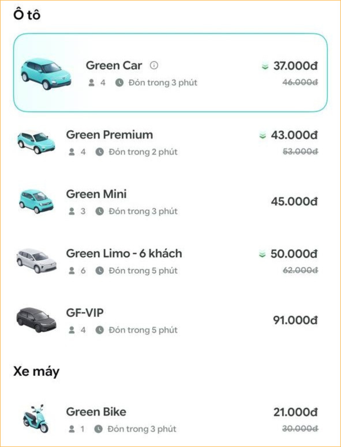  Với Gói Green Unlimited Cá Nhân, chuyến xe của tôi có giá 36.000 đồng  