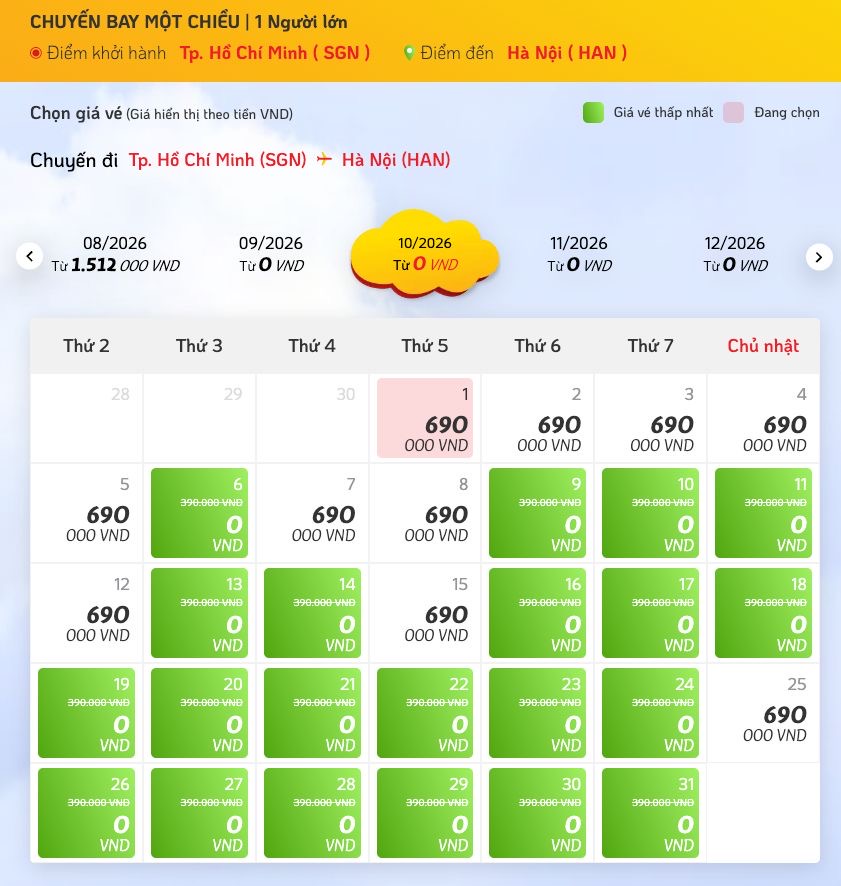 Hàng triệu vé máy bay hạng Eco giảm giá 100% (chưa tính các loại thuế phí) và tặng kèm 20kg hành lý đã được Vietjet tung ra