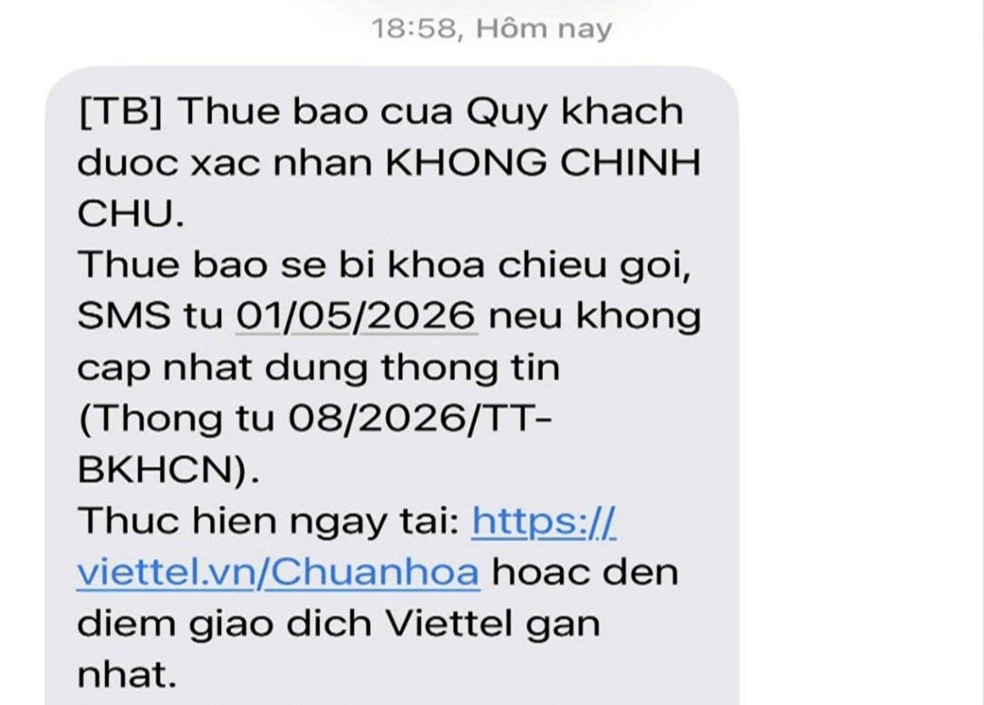 1 thuê bao Viettel bị khóa 1 chiều vì chưa xác thực thông tin chính chủ 