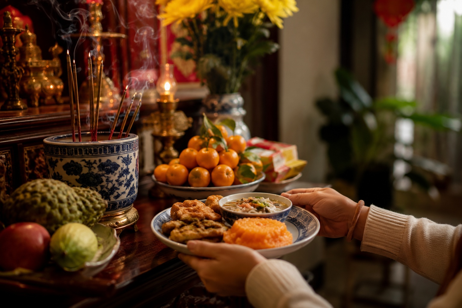 Thắp hương xong bao lâu thì được ăn đồ cúng?