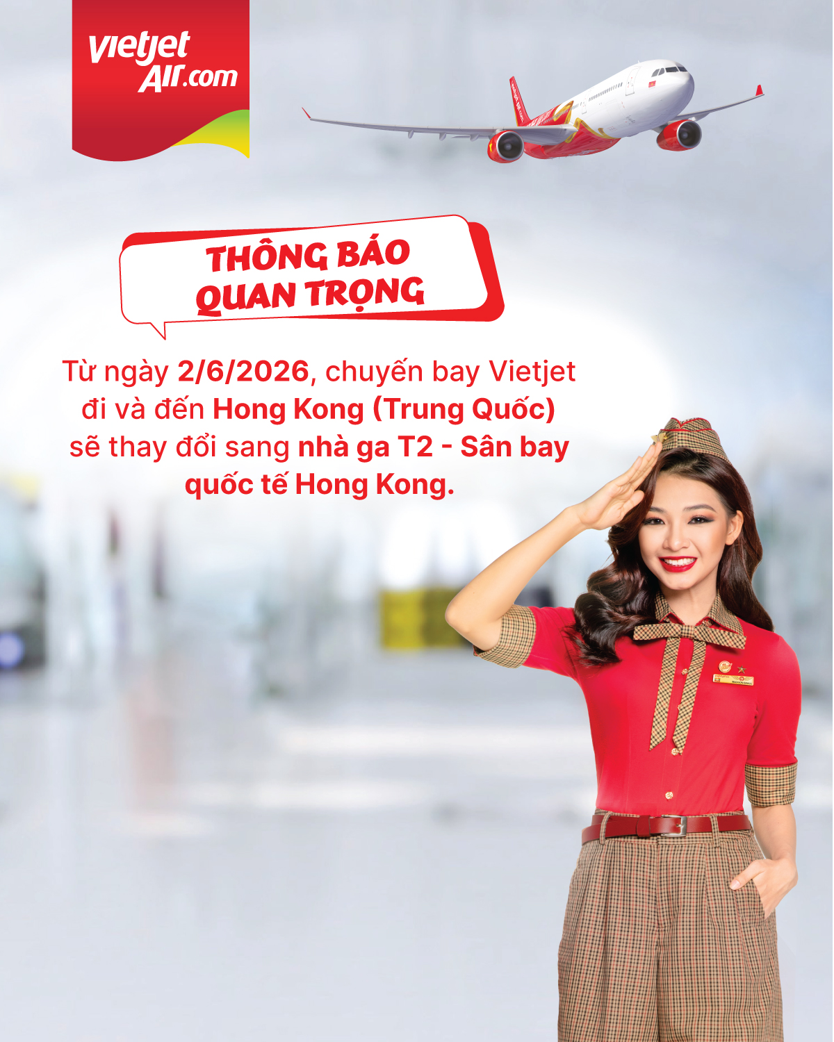 Thông báo của Vietjet đến hành khách có các chuyến bay đi và đến Hồng Kông (Ảnh: Vietjet)