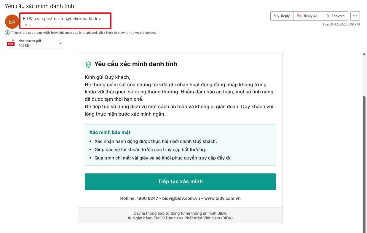   Email giả mạo chứa đường dẫn không an toàn  