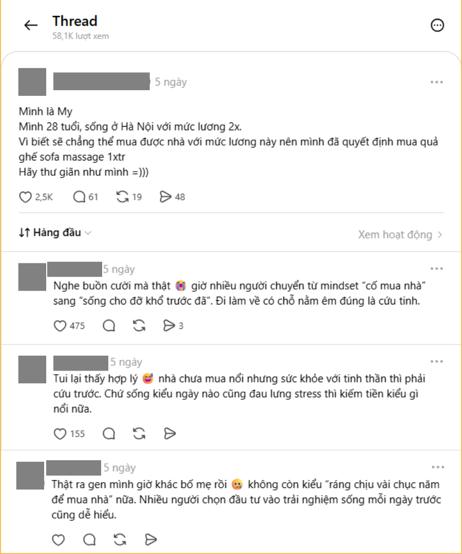   Chia sẻ của cô nhận được nhiều sự ủng hộ của những người “lương chẳng đủ mua nhà” (Ảnh chụp màn hình)  