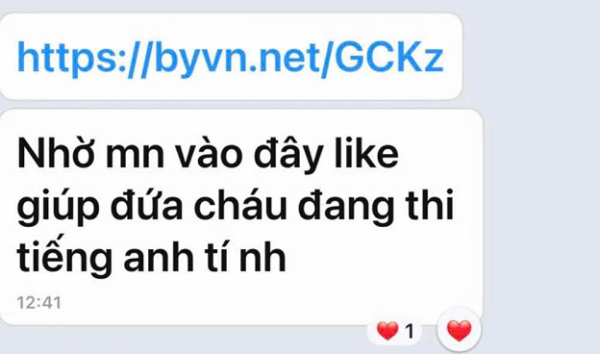 Tin nhắn có đường link giả mạo, tiềm ẩn nguy cơ chứa mã độc