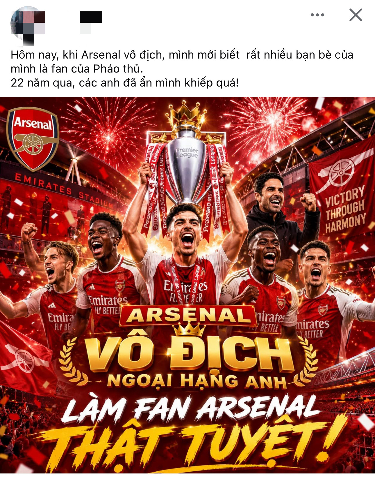 Arsenal vô địch sau 22 năm: MXH Việt Nam sôi động, HIEUTHUHAI ăn mừng, fan 