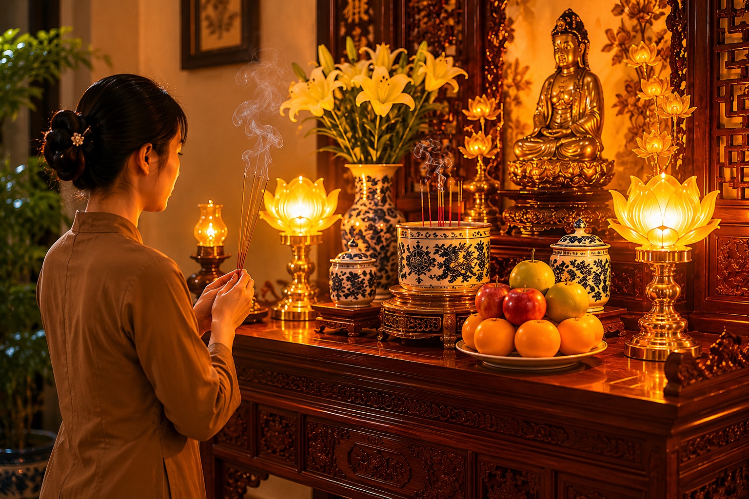 Có nên bật đèn thờ cả ngày lẫn đêm?