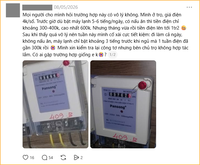   Cả tháng cố gắng tiết kiệm điện, cuối tháng vẫn nhận hóa đơn 1,2 triệu tiền điện (Ảnh chụp màn hình)  