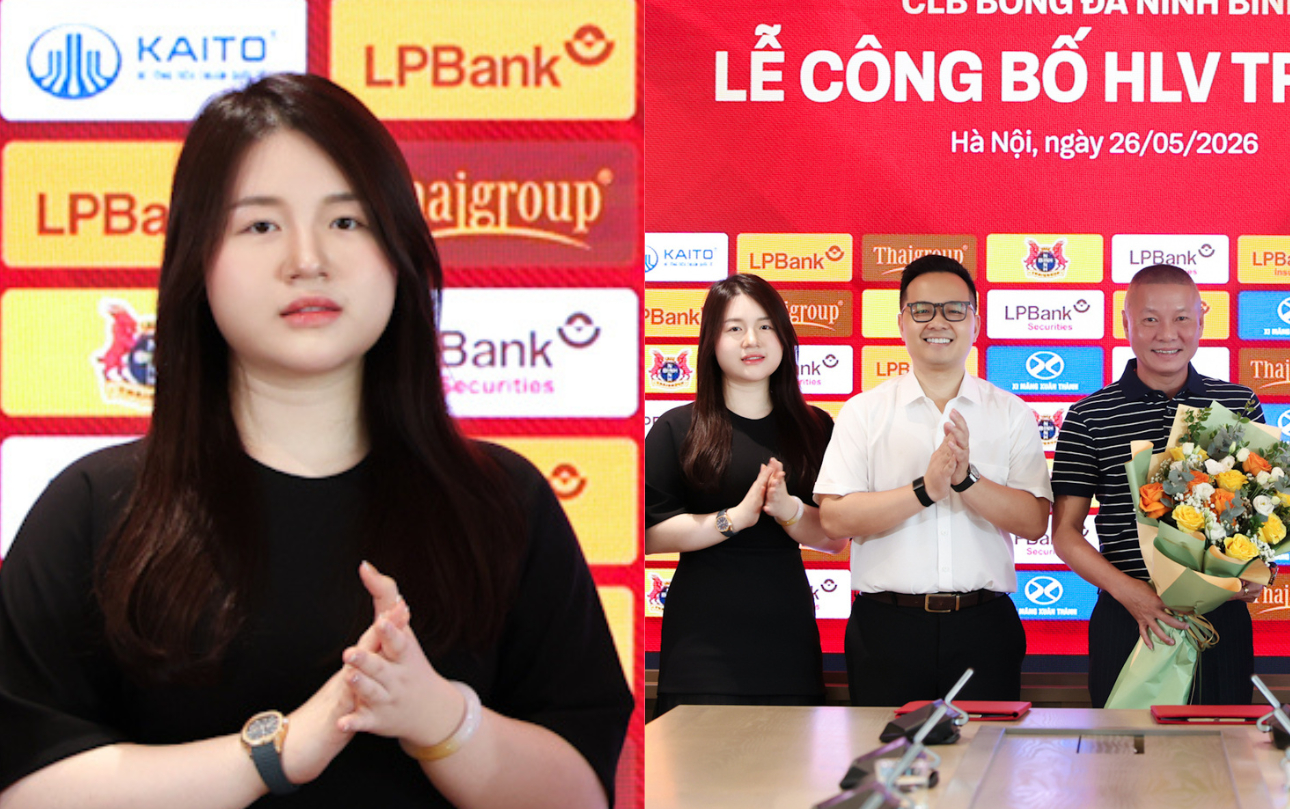 Chủ tịch CLB Ninh Bình Mỹ Anh trong ngày công bố HLV Chu Đình Nghiêm