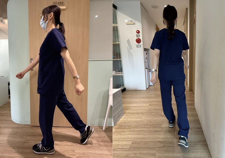 Bác sĩ mô phỏng tư thế đi bộ tiếp đất bằng mũi chân gây hại