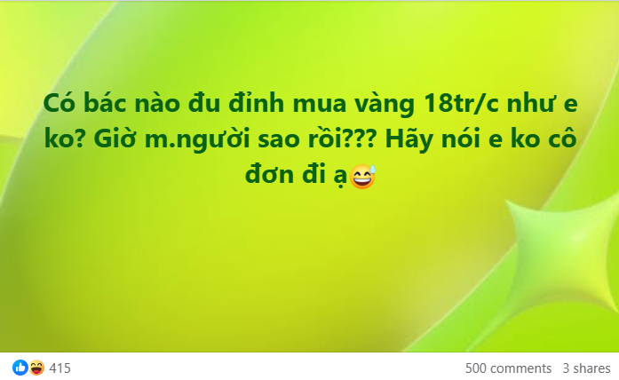 Lỡ “đu đỉnh” vàng lúc giá vàng 18 triệu 1 chỉ… (Ảnh chụp màn hình)