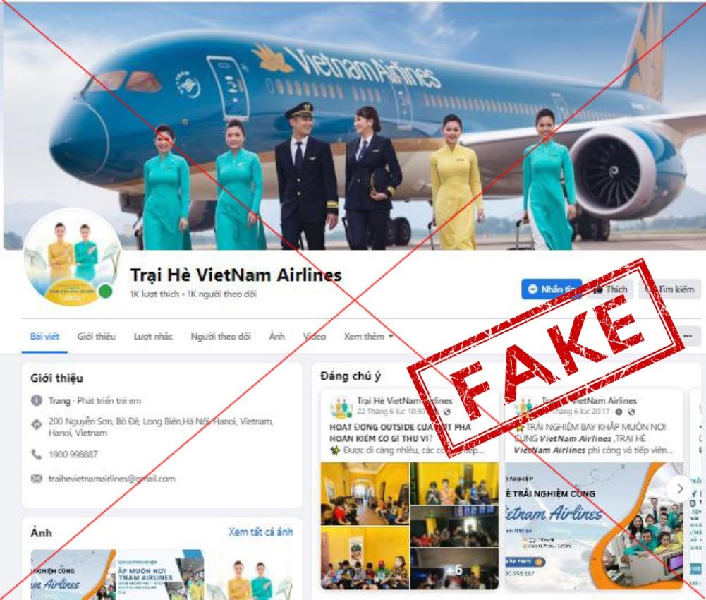 Một fanpage giả mạo Vietnam Airlines