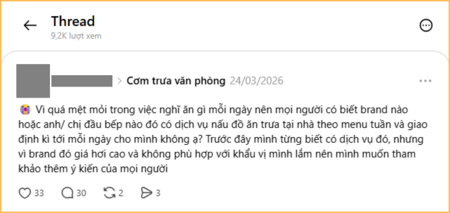 Một người khác vì quá mệt mỏi với việc phải nghĩ “hôm nay ăn gì” nên cũng muốn tìm người nấu ăn giúp, quan trọng là đồ ăn hợp khẩu vị (Ảnh chụp màn hình)