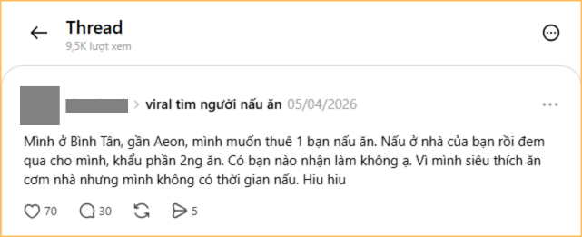 Không có thời gian nấu nướng, mà lại siêu thích ăn cơm nhà nên tìm người nấu ăn cho mình, theo khẩu vị của mình là ok nhất (Ảnh chụp màn hình)