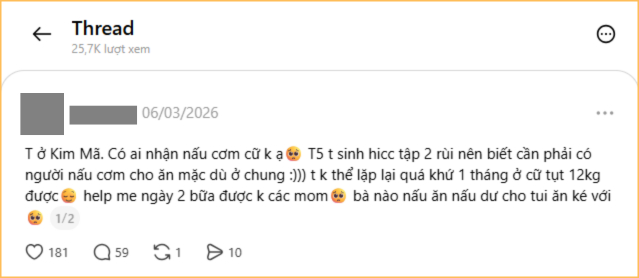 Một mẹ bỉm đăng bài tìm người nấu cơm cữ (Ảnh chụp màn hình)