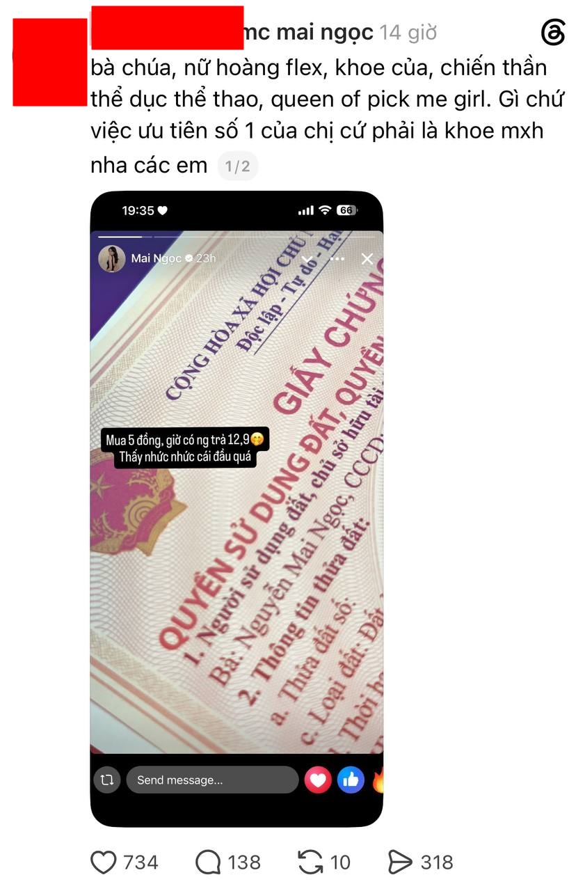 Mai Ngọc khoe khoản đầu tư bất động sản tăng hơn gấp đôi giá trị 