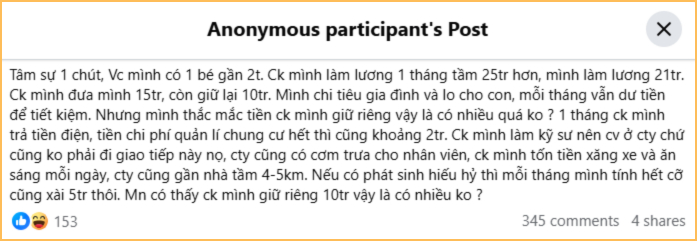 Nguyên văn bài đăng của cô vợ (Ảnh chụp màn hình)