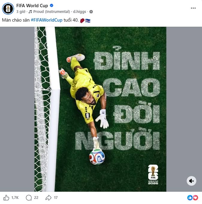 Bài đăng tiếng Việt trên fanpage FIFA World Cup có hơn 72 triệu followers