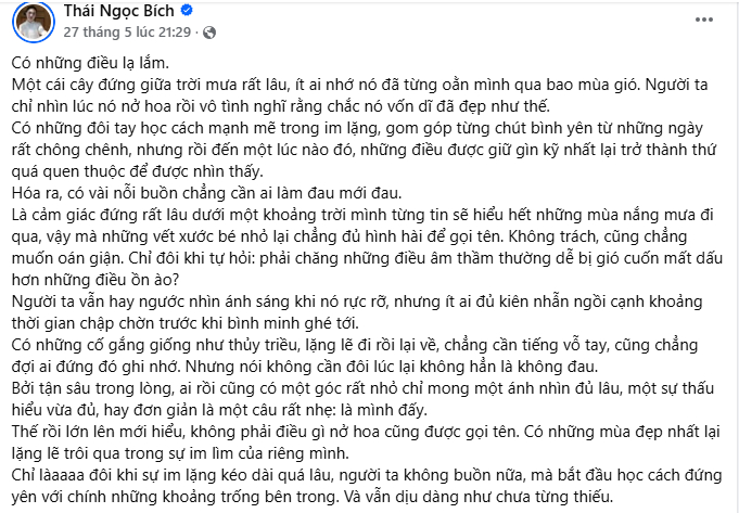Vợ Phan Đinh Tùng liên tục có những chia sẻ đầy chiêm nghiệm