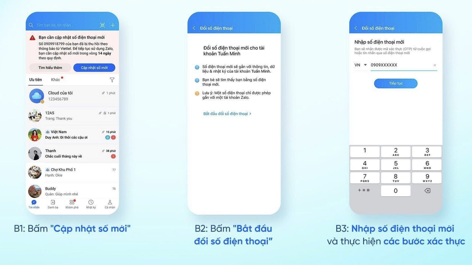 Hướng dẫn cập nhật số điện thoại mới trên Zalo 