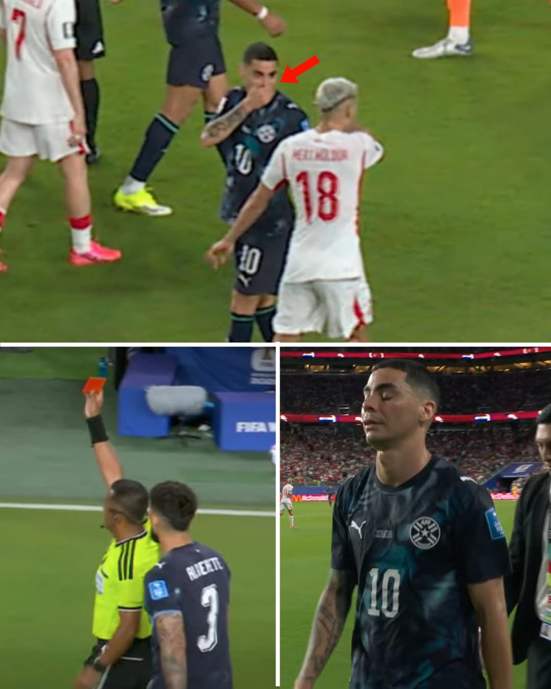 Miguel Almiron che miệng khi nói chuyện với cầu thủ đối phương phải nhận thẻ đỏ